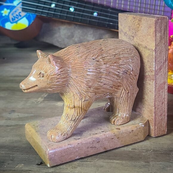 Hand Carved Bear Book Ends Minnesota Agate 1950s - Picture 9 of 15